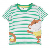 Tricou din bumbac cu dungi și maimuță pentru bebeluș, multicolor Idexe 239788 