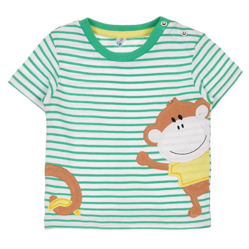 Tricou din bumbac cu dungi și maimuță pentru bebeluș, multicolor  239788