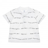 Tricou din bumbac cu inscripții pentru bebeluș, alb Idexe 239890 