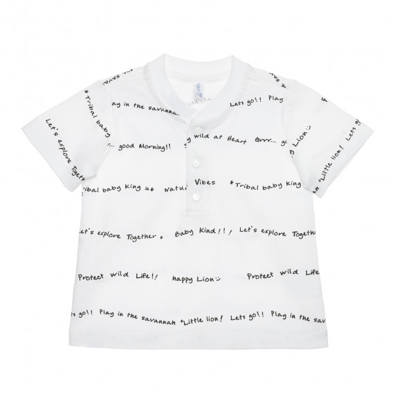 Tricou din bumbac cu inscripții pentru bebeluș, alb Idexe 239890 