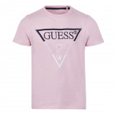 Tricou din bumbac cu aplicația logo-ului mărcii, roz Guess 240243 