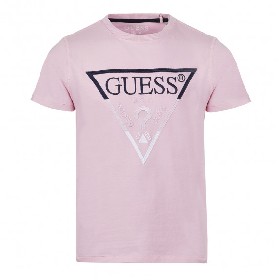 Tricou din bumbac cu aplicația logo-ului mărcii, roz Guess 240243 
