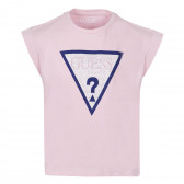 Tricou din bumbac cu logo-ul mărcii cu pietre, roz Guess 240251 