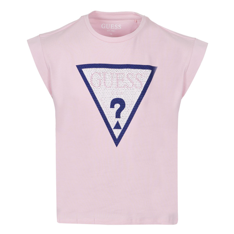 Tricou din bumbac cu logo-ul mărcii cu pietre, roz  240251
