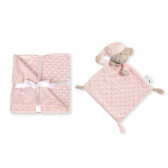 Pătură pentru bebeluși 80 x 100 cm set cu jucărie moale de alint 28 x 17 cm Ursuleț de pluș, roz Inter Baby 240594 