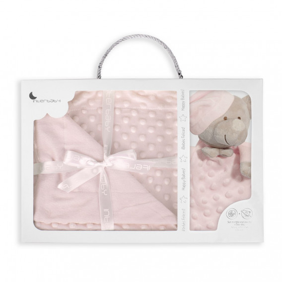 Pătură pentru bebeluși 80 x 100 cm set cu jucărie moale de alint 28 x 17 cm Ursuleț de pluș, roz Inter Baby 240595 2
