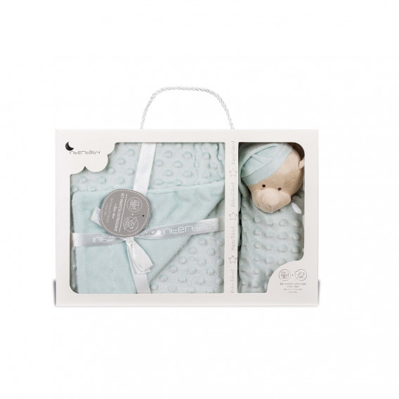 Pătură pentru bebeluși 80 x 100 cm, set cu jucărie de alint 28 x 17 cm Ursuleț, verde Inter Baby 240598 