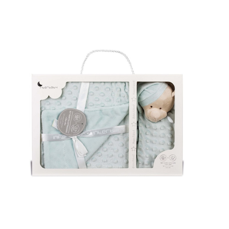 Pătură pentru bebeluși 80 x 100 cm, set cu jucărie de alint 28 x 17 cm Ursuleț, verde  240598