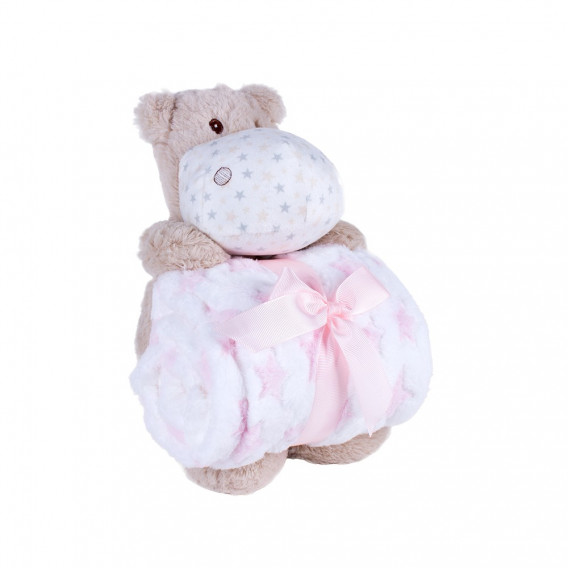 Pătură pentru copii 80 x 100 cm set cu jucărie de pluș Hipopotam, roz Inter Baby 240602 2