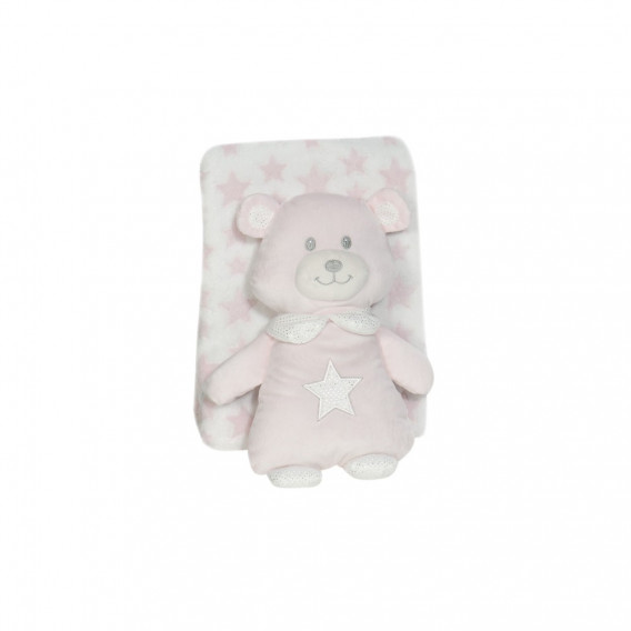 Pătură pentru bebeluși 80 x 100 cm set cu jucărie de pluș Ursuleț, roz Inter Baby 240604 