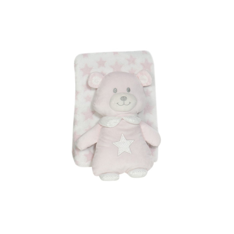 Pătură pentru bebeluși 80 x 100 cm set cu jucărie de pluș Ursuleț, roz  240604