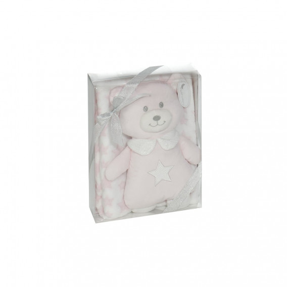 Pătură pentru bebeluși 80 x 100 cm set cu jucărie de pluș Ursuleț, roz Inter Baby 240605 2