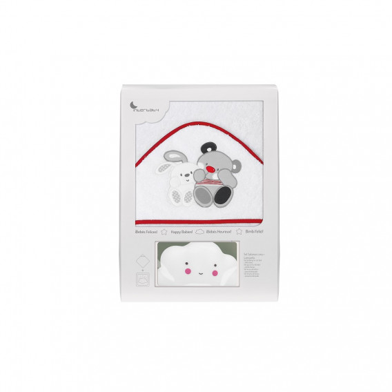 Prosop de baie pentru bebeluși AMIGOS set cu lampă Norișor, 100 x 100 cm, alb și roșu Inter Baby 240683 