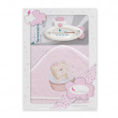 Prosop de baie pentru bebeluși OSITO BANERA set cu termometru de baie, 100 x 100 cm, roz Inter Baby 240697 