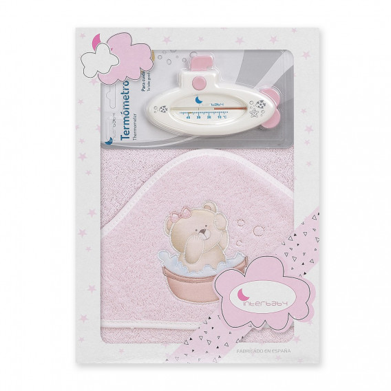 Prosop de baie pentru bebeluși OSITO BANERA set cu termometru de baie, 100 x 100 cm, roz Inter Baby 240697 