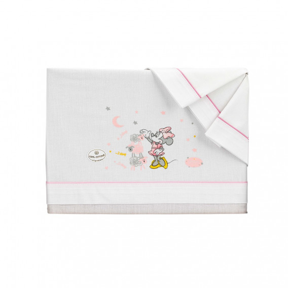 Set de pat MINNIE MOUSE din 3 piese pentru pat 60 x 120 cm, alb și roz Minnie Mouse 240771 