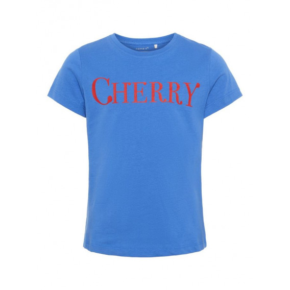 Bluză din bumbac cu mânecă scurtă și inscripție roșie CHERRY pentru fete Name it 240811 