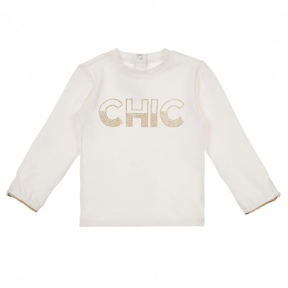 Bluză din bumbac cu mânecă lungă pentru fete, ecru, cu imprimeu „Chic” Chicco 241458 