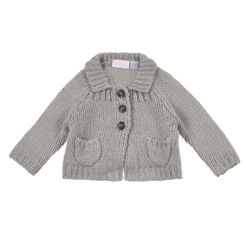 Cardigan gri tricotat, cu două buzunare, pentru fetițe  241680