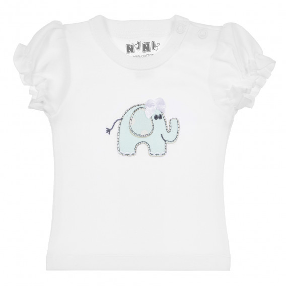 Bluză din bumbac cu aplicație de elefant și mâneci scurte pentru fete NINI 241732 