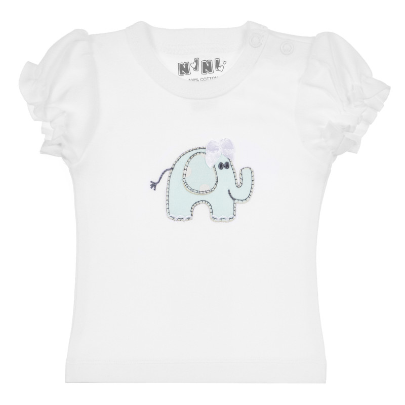 Bluză din bumbac cu aplicație de elefant și mâneci scurte pentru fete  241732