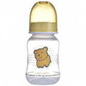 Sticlă transparentă din polipropilenă cu suzetă debit mediu 3+ luni, 120 ml, urs galben Canpol 241803 
