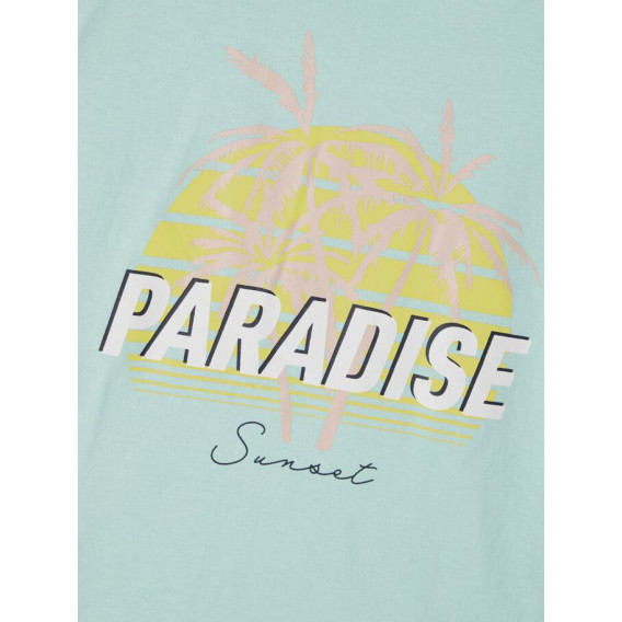 Tricou din bumbac organic cu imprimeu Paradise, albastru deschis Name it 242383 3