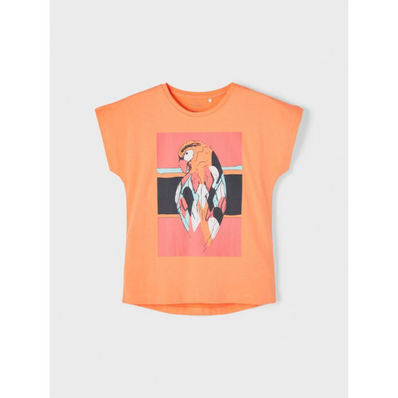 Tricou din bumbac organic cu imprimeu papagal, portocaliu Name it 242387 