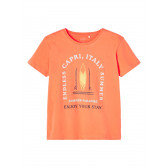 Tricou din bumbac organic cu imprimeu surf, portocaliu Name it 242396 