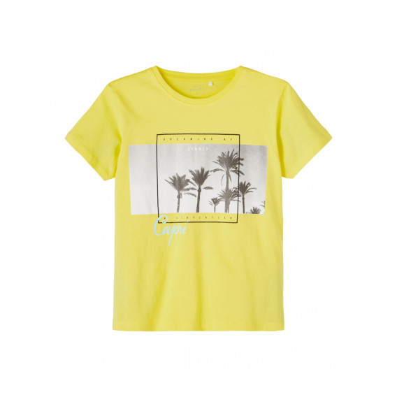 Tricou din bumbac organic cu imprimeu palmier, în galben Name it 242399 