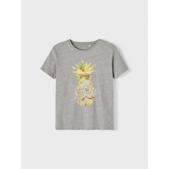 Tricou din bumbac organic cu imprimeu de ananas, gri Name it 242402 