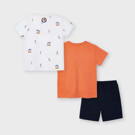 Set de tricouri și pantaloni scurți din trei piese în culori alb, portocaliu și bleumarin Mayoral 242706 2