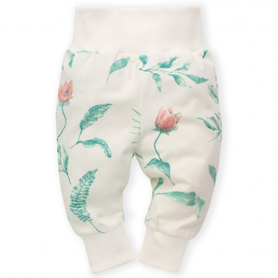 Pantaloni din bumbac cu imprimeu floral pentru bebeluș, de culoare albă Pinokio 242815 