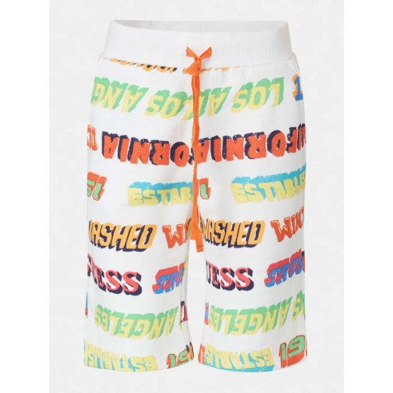 Pantaloni scurți din bumbac cu imprimeu palmier, bej Guess 243021 