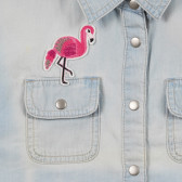Cămașă din jeans cu mâneci scurte și aplicație flamingo, albastru deschis Benetton 243119 2