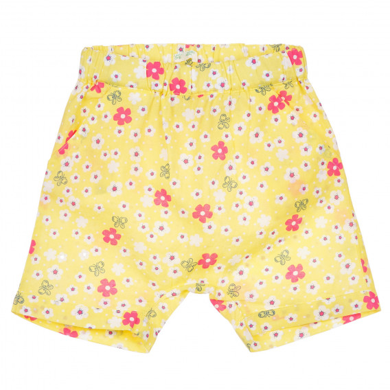 Pantaloni scurți din bumbac cu imprimeu floral pentru bebeluș, galbeni Benetton 243128 