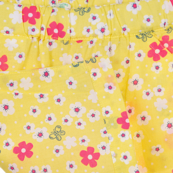 Pantaloni scurți din bumbac cu imprimeu floral pentru bebeluș, galbeni Benetton 243129 2