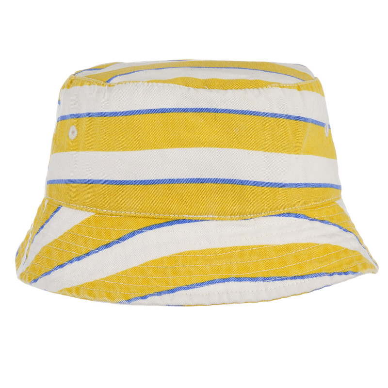Pălărie de bumbac cu dungi albe și galbene, cu detalii albastre pentru bebeluși  243227