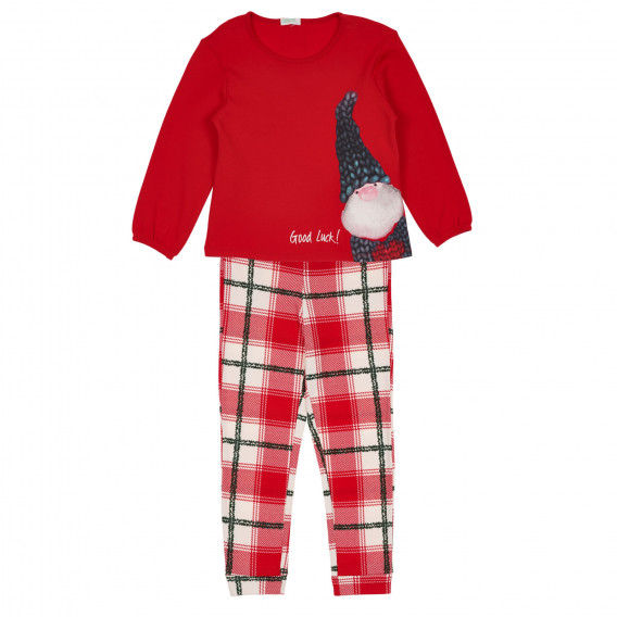 Pijamale din bumbac din două piese, roșii Benetton 243230 