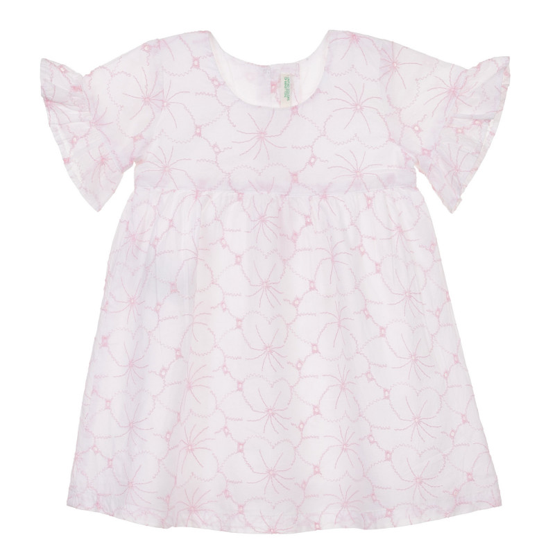 Rochie din bumbac cu volane și detalii roz pentru bebeluși, albă  243334