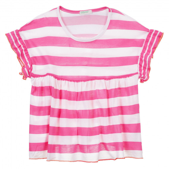 Set tricou și pantaloni scurți în dungi roz albe Benetton 243361 6