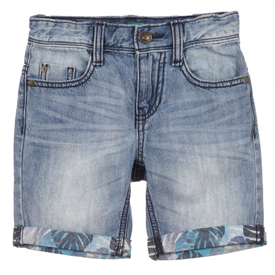 Pantaloni scurți din denim cu detalii florale, albastru deschis Benetton 243366 