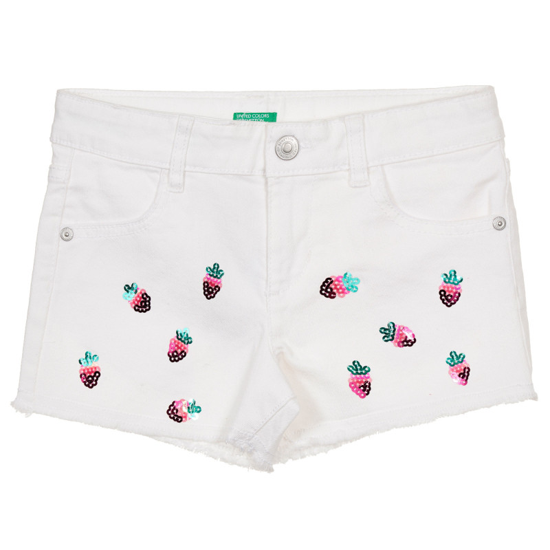 Pantaloni scurți din bumbac, aplicație cu căpșuni, albi  243378