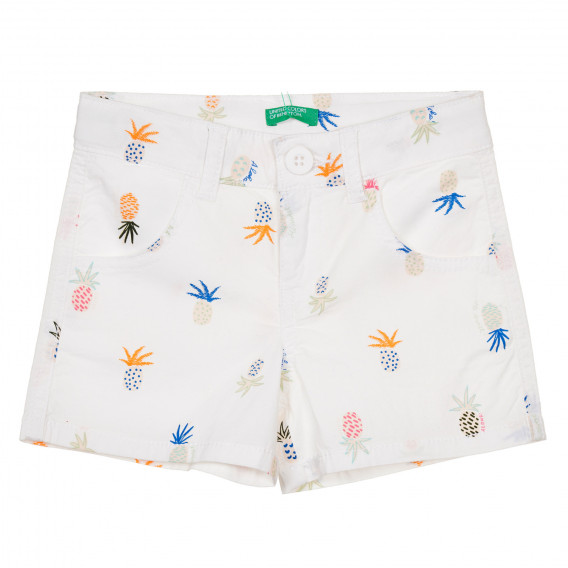 Pantaloni scurți din bumbac cu imprimeu de ananas pentru bebeluș, alb Benetton 243419 