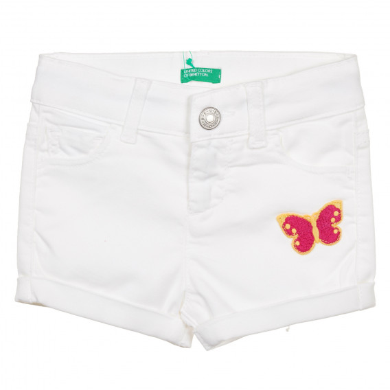 Pantaloni scurți din denim cu aplicație pentru bebeluș, albi Benetton 243462 