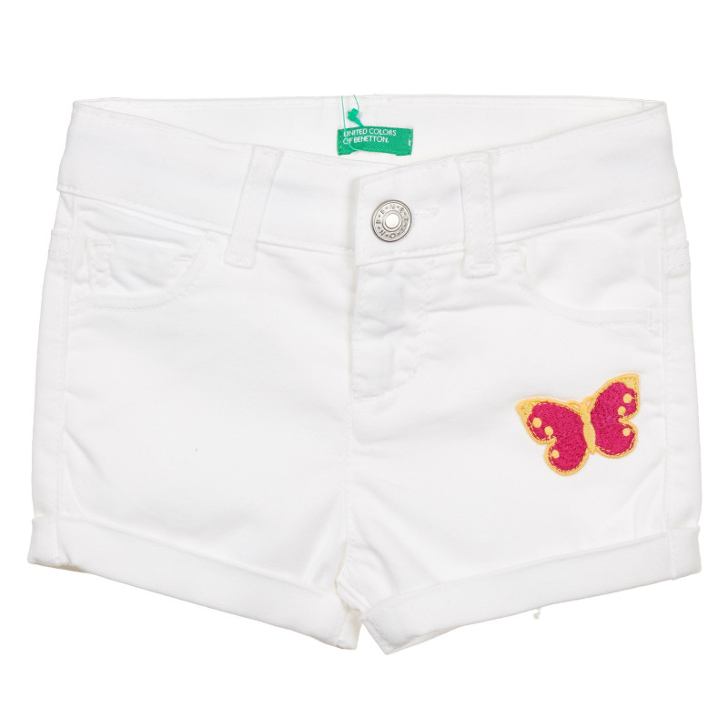 Pantaloni scurți din denim cu aplicație pentru bebeluș, albi  243462