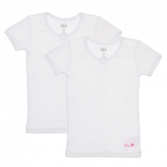 Set Chicco de două tricouri din bumbac alb cu panglică Chicco 244956 
