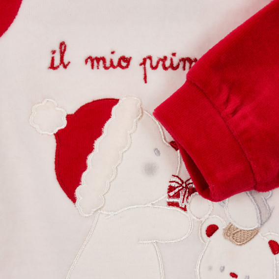 Salopetă de pluș Chicco cu motive de Crăciun, alb cu roșu pentru bebeluși Chicco 246022 2