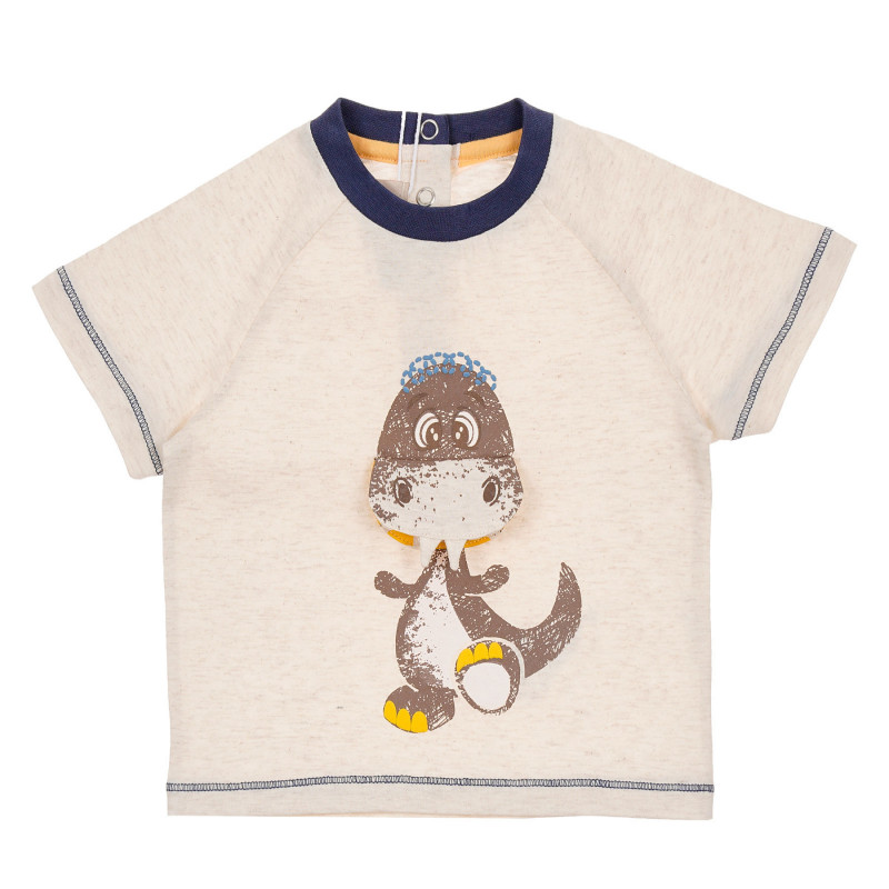 Tricou Chicco din bumbac bej cu imprimeu dinozaur pentru bebeluși  246148