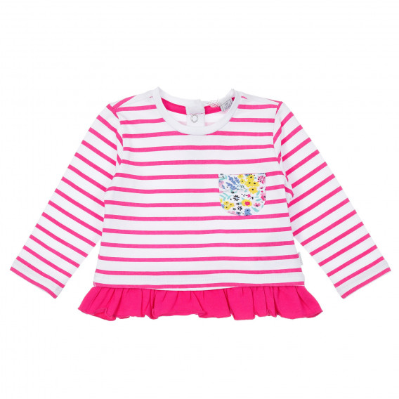 Bluză Chicco din bumbac în dungi roz cu volane pentru bebeluși Chicco 246222 